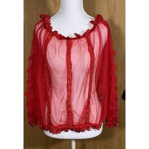 Rouge Collection Women's 3X Red Sheer Top WhimsiGoth Vamp Dark Romantic Witchy
